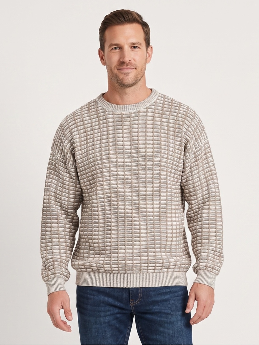 Henry Grethel Textured Knit Crewneck Sweater Grandpa Preppy USA Made XL Gray